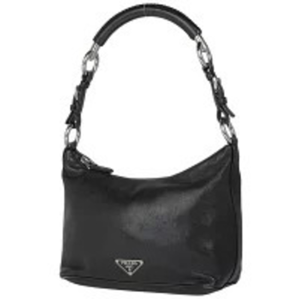 Prada Plate Shoulder Bag Handbag Hobo Leather Nero Black